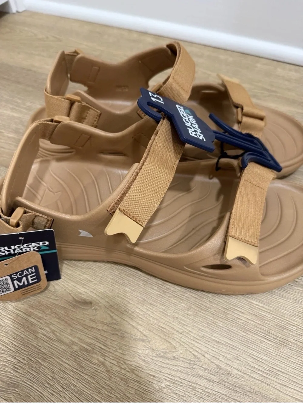 Rugged Shark Sandals Mens Size 13 Brown Strappy Open Toe Water Shoes Comfortable
